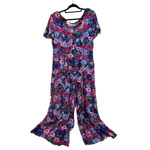 Vintage Cottage 90s Floral Wide Leg Jumpsuit Romper Sz 13 Boho Maximalist Artsy‎